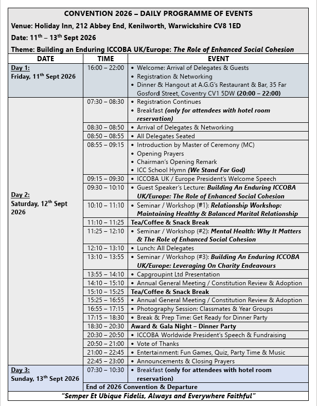 Convention Programme of Events 2026